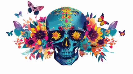 Crédence de cuisine en verre imprimé Papillons en grunge Skull floral patterns and butterflies emerging from icon