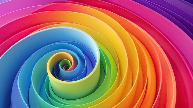A colorful spiral with a rainbow pattern. The colors are bright and vibrant, creating a sense of energy and excitement. The spiral shape adds a dynamic and playful element to the image