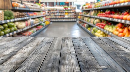 Supermarket Aisle with Fresh Produce Shelves