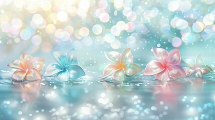 Colorful Frangipani Flowers Floating on Water