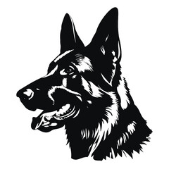 Vector Silhouette  portrait of a German shepherd dog on a white background