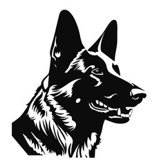 Vector Silhouette  portrait of a German shepherd dog on a white background