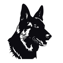 Vector Silhouette  portrait of a German shepherd dog on a white background