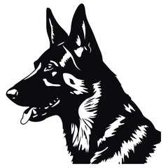 Vector Silhouette  portrait of a German shepherd dog on a white background