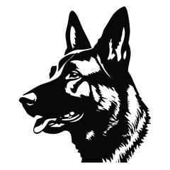 Vector Silhouette  portrait of a German shepherd dog on a white background