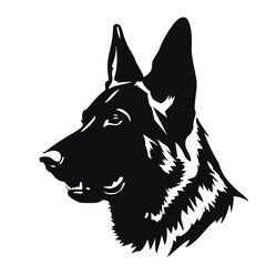 Vector Silhouette  portrait of a German shepherd dog on a white background