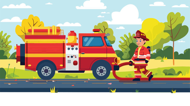 Cartoon scene with fire brigade car vehicle 