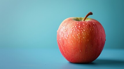one red apple isolated on a blue background