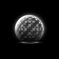 Gray transparent glowing checkered sphere shield, vector illustration
