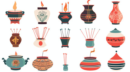 China new years related incenses pots vectors  - obrazy, fototapety, plakaty
