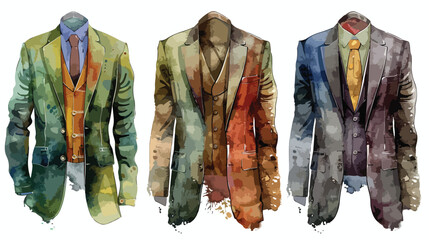 Suit Jackets  Waistcoats Watercolor Flat vector  - obrazy, fototapety, plakaty