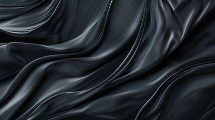 Obraz premium A black fabric with a wave pattern. The fabric is black and has a shiny texture. The wave pattern is very prominent and creates a sense of movement and fluidity. Scene is elegant and sophisticated