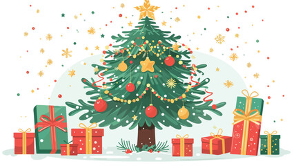 Christmas tree with decorations and gifts vector 