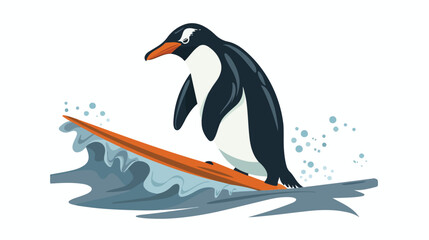 Surfing Penguin Flat vector isolated on white background