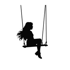 Women swinging on the swing silhouettes set vector illustration.