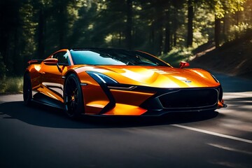 A sleek sports car against a picturesque background, captured by an HD camera, the vibrant colors...