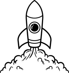 Hand drawn rocket launching. Ascending rocket startup concept drawing
