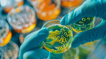 Antibiotic resistance of bacteria testing in petri dish - obrazy, fototapety, plakaty