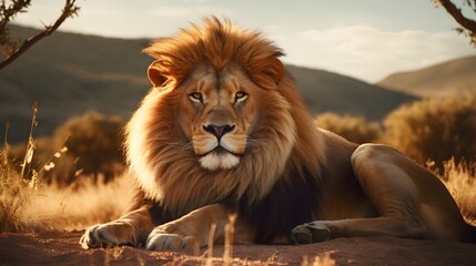 Male Lion in the wild, summer, sunlight, bright, motivation, alpha, predator - obrazy, fototapety, plakaty