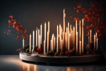A peaceful arrangement featuring LED candles creating an ambient background, the high-definition camera emphasizing the calming atmosphere and intricate design in vivid