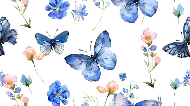 A watercolor painting of a butterfly with flowers in the background. The painting has a serene and peaceful mood
