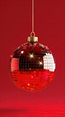 Obraz premium A red disco ball with gold trim hanging from a string