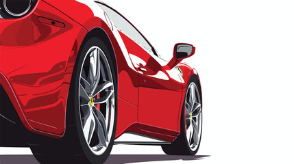 Detail of a red sportscar.. flat vector isolated on white - obrazy, fototapety, plakaty