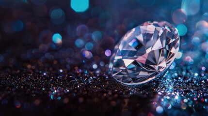 close-up portrait of sparkling diamond shining gemstone on dark background. Concept of gems, jewelry and crystals
