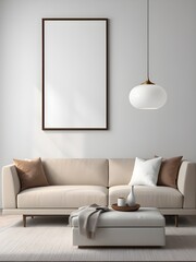 Mockup poster frame in an apartment with minimalist decor, interior mockup design