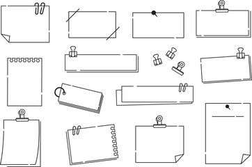 シンプルな白黒線画のメモ用紙　イラスト素材セット / vector eps	