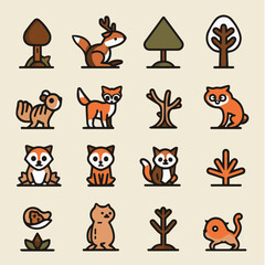 Outline icon set of Woodland Creatures