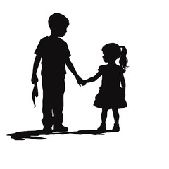 little girl and a little boy walking and holding hands 