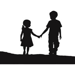 little girl and a little boy walking and holding hands 