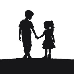 little girl and a little boy walking and holding hands 