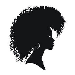 Silhouette  profile of an African woman with long curly hair