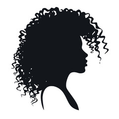 Silhouette  profile of an African woman with long curly hair