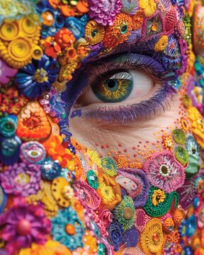 Womans Face Covered in Colorful Art