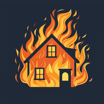 House building in flames icon. House on fire. House