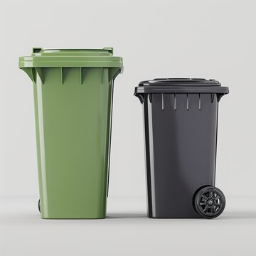Two trash cans, one green and one black, are shown side by side