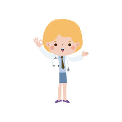 cute cartoon doctor ok character illustration National Doctors' Day flat style vector illustration on white background