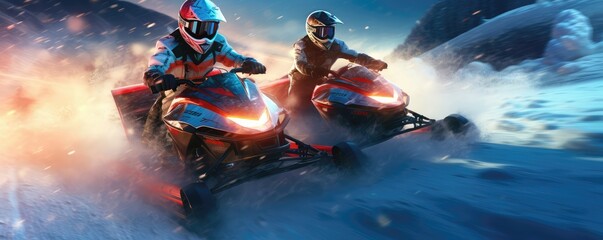 Dynamic Snowmobile Race in Action