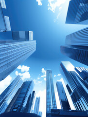 Fototapeta premium Soaring Skyscrapers under a Clear Blue Sky