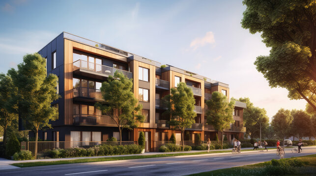 Modern Apartment Complex at Golden Hour