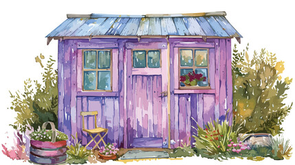 She Shed Watercolor Clipart flat vector 