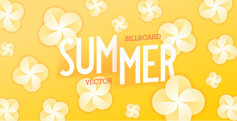 Bright colorful summer billboard. Floral arrangement of round stylized Y2K brutalism elements. Vector template