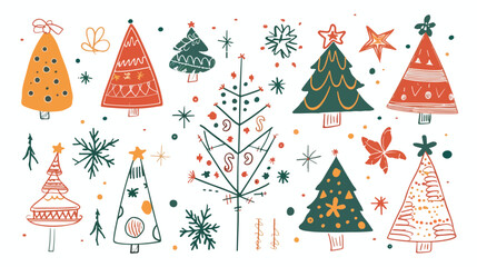 Simple outline style Christmas tree. Stylized element - obrazy, fototapety, plakaty