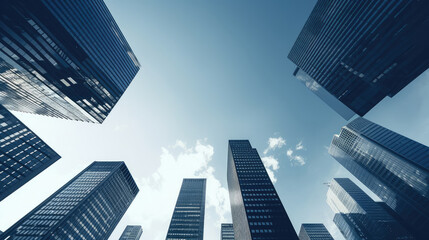 Urban Giants: A Ground-Level View of Skyscrapers - obrazy, fototapety, plakaty