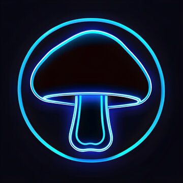 Blue Glow: Neon Mushroom Icon for Creative Designs(Generative AI)