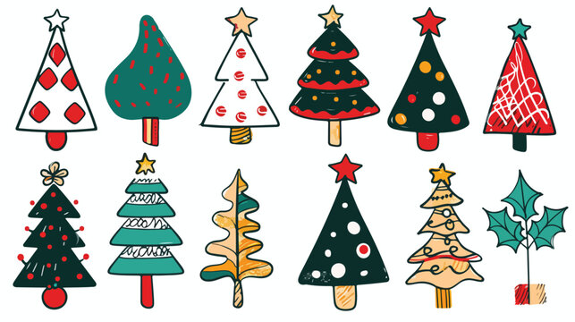 Simple outline style Christmas tree. Stylized element