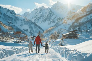 Family enjoying a ski trip.